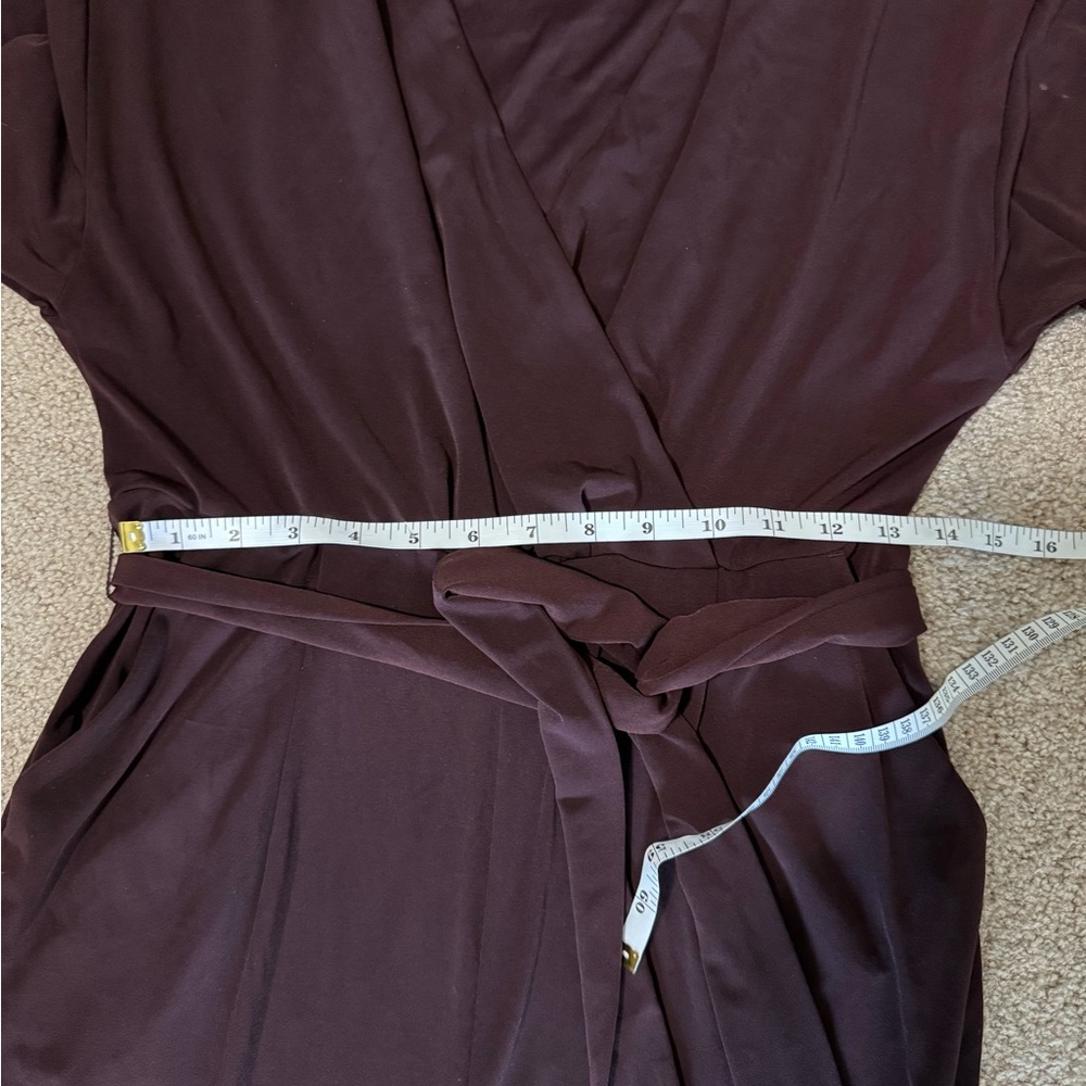 Express Burgundy Faux-Wrap Tie Waist Jumpsuit Size Small - Picture 2 of 7